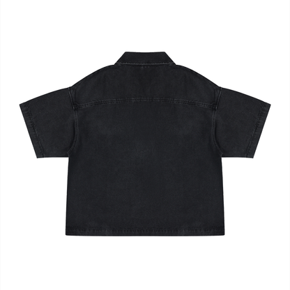 GAG Unisex Vintage Wash Boxy Quarter-Zip Denim Shirt