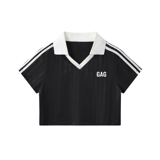 Contrast Collar Striped Cropped Jersey